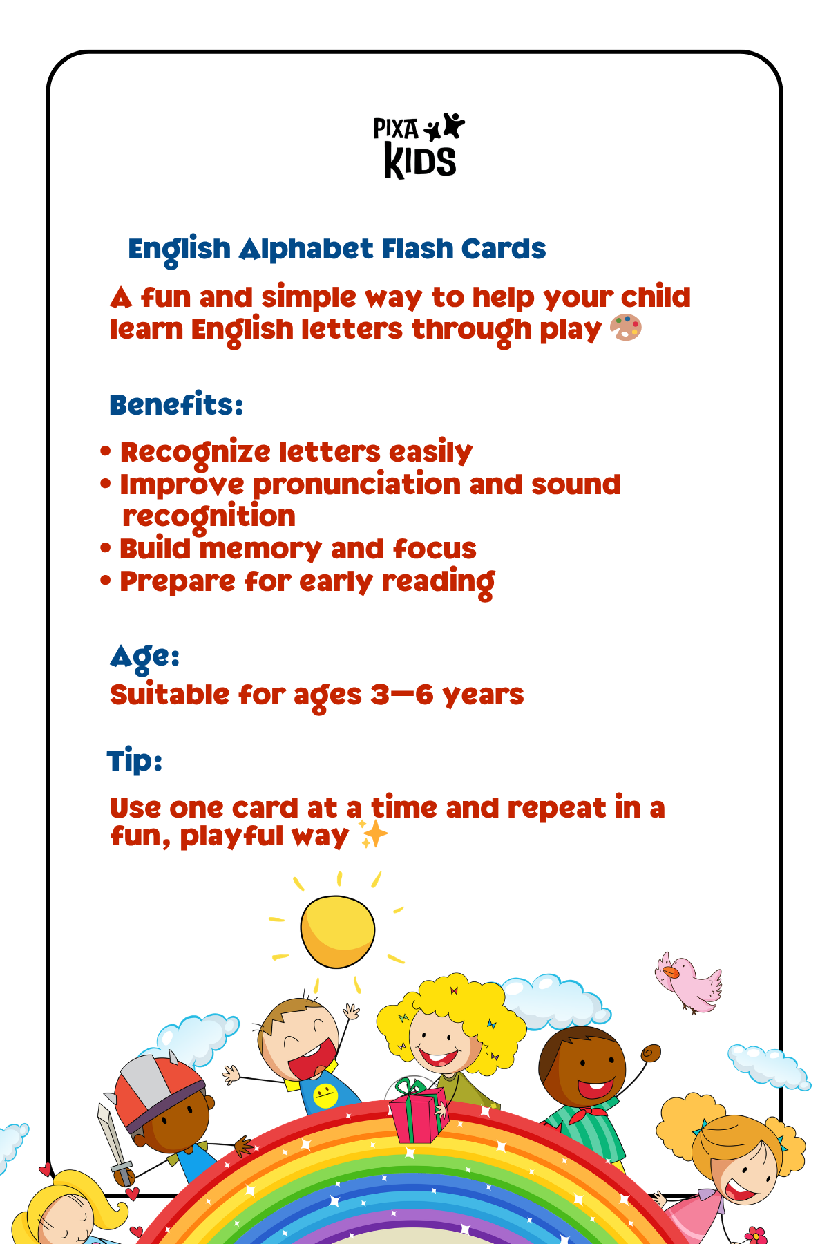 Alphabets flash cards for KG and preschool