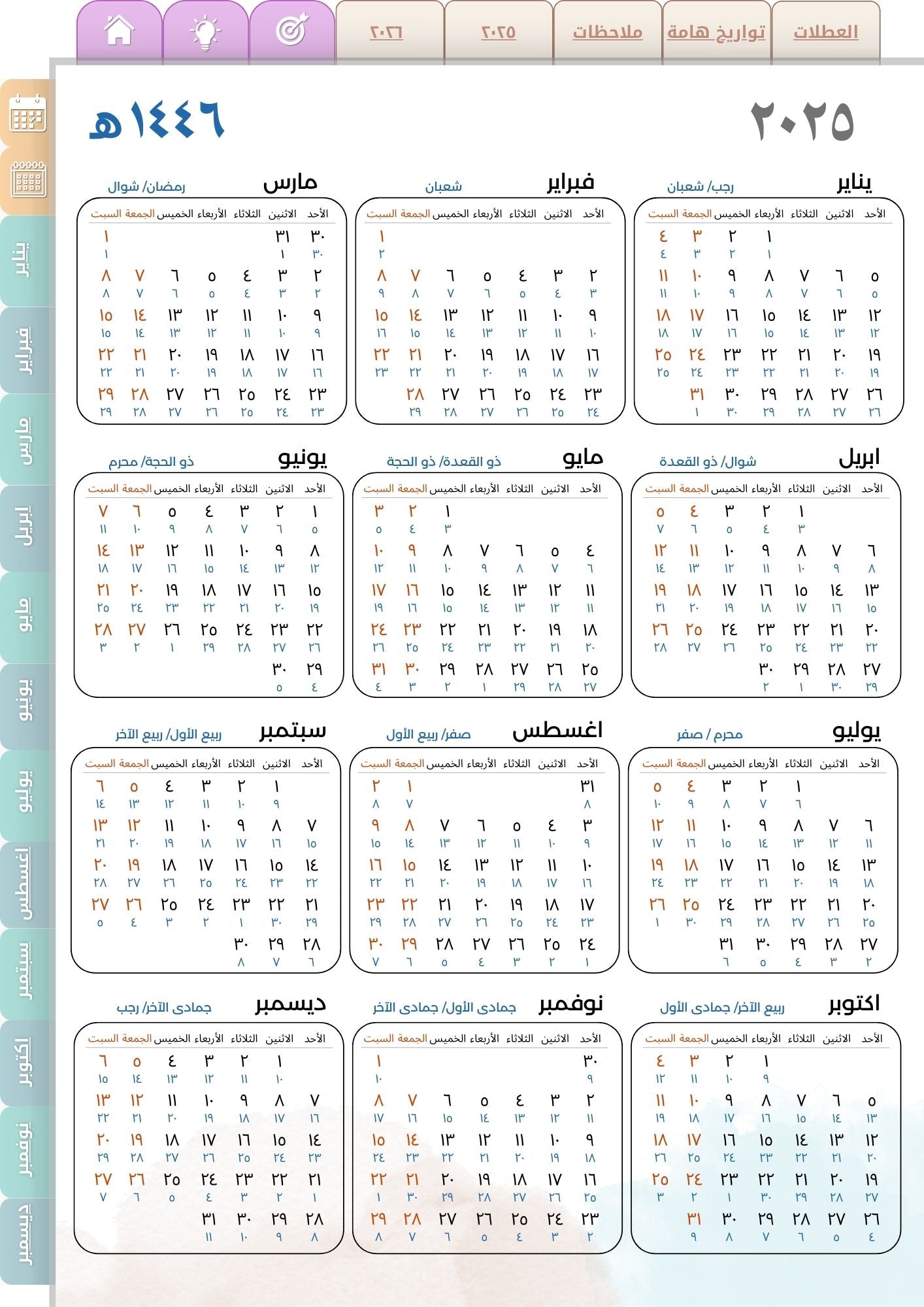 أجندة ٢٠٢٥ الإلكترونية